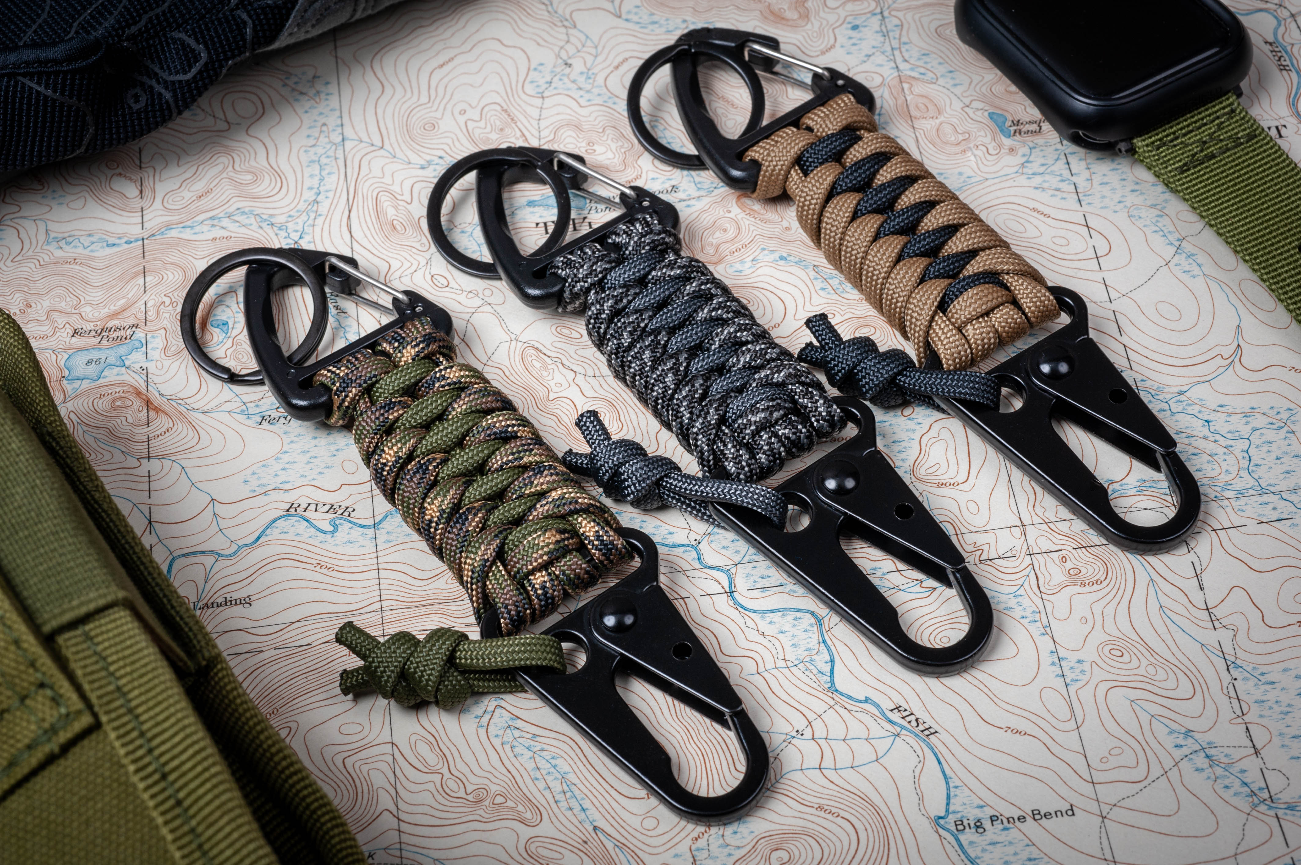 Extinction Level Event Tactical Paracord HK Hook and Triangle Carabiner EDC Keychain | Choose Your Colors