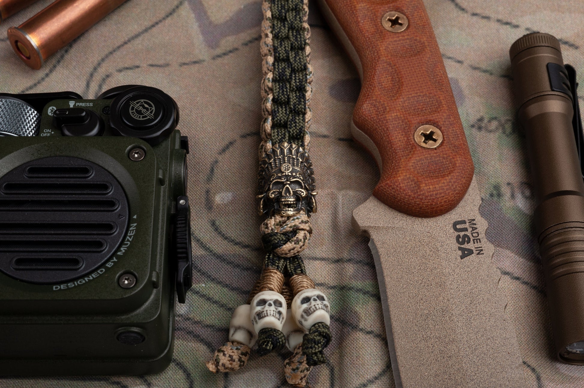 Bone Collector Paracord Knife Lanyard With Brass Indian Chief Bead