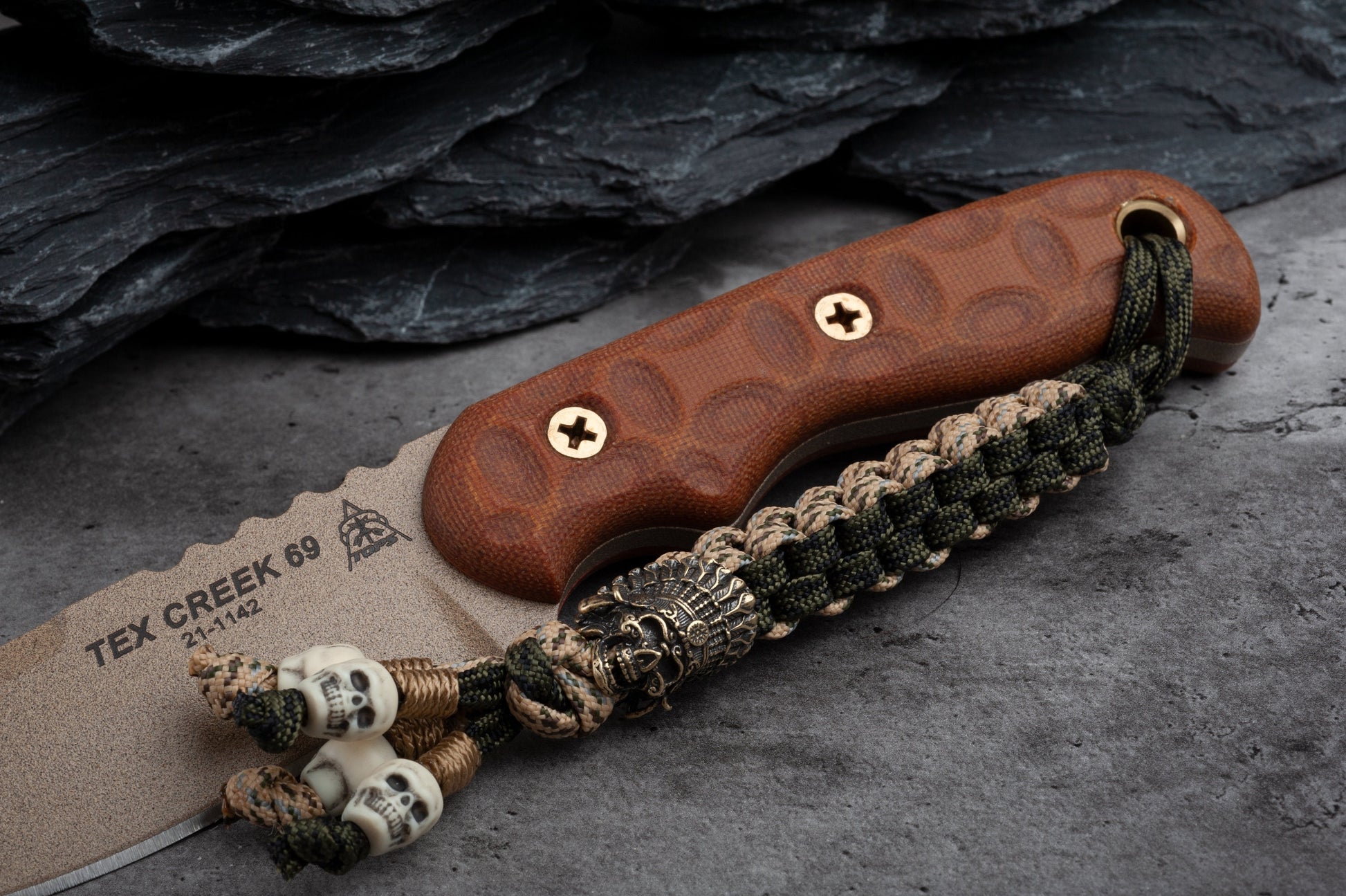 Bone Collector Paracord Knife Lanyard With Brass Indian Chief Bead