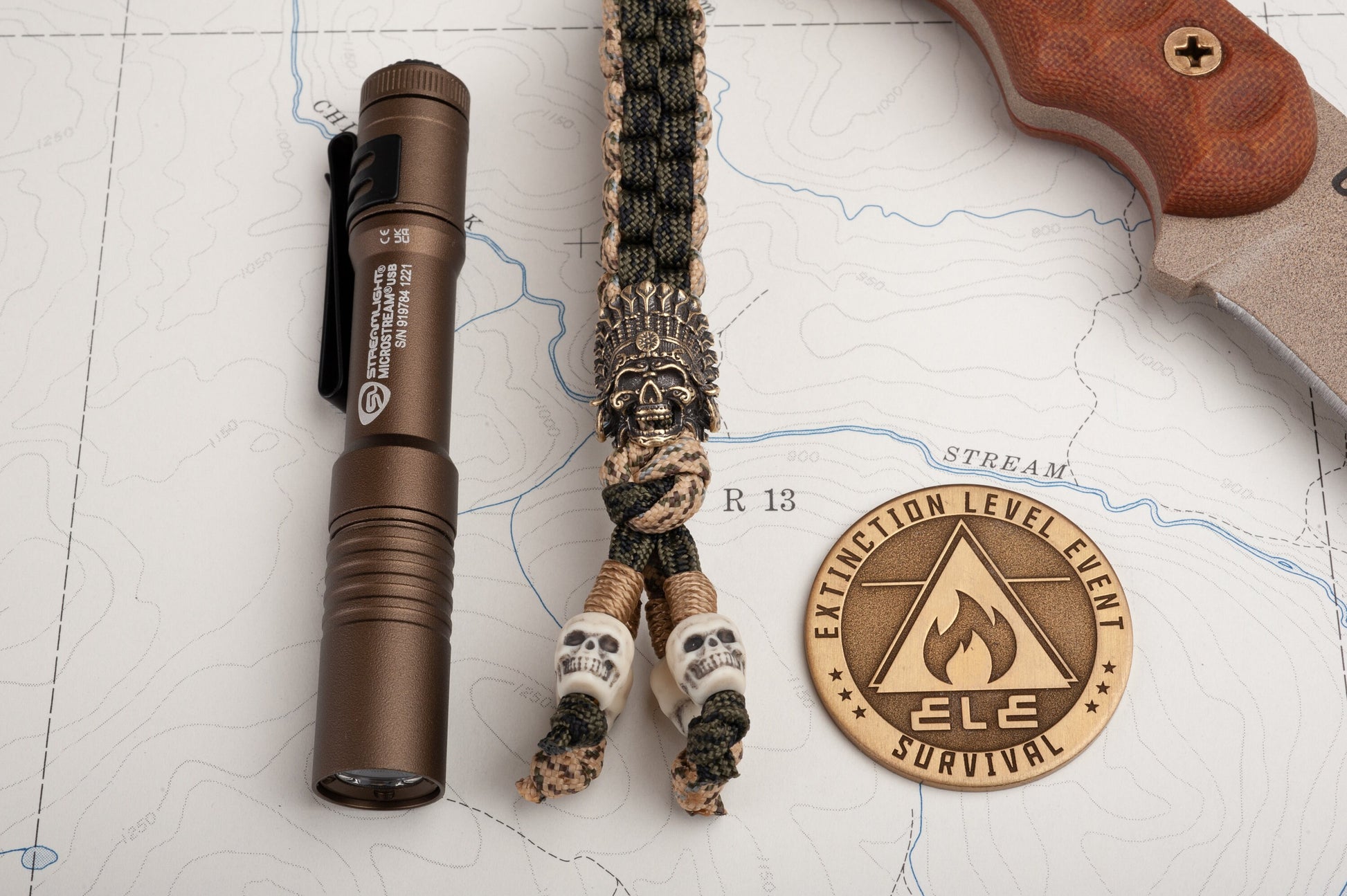 Bone Collector Paracord Knife Lanyard With Brass Indian Chief Bead
