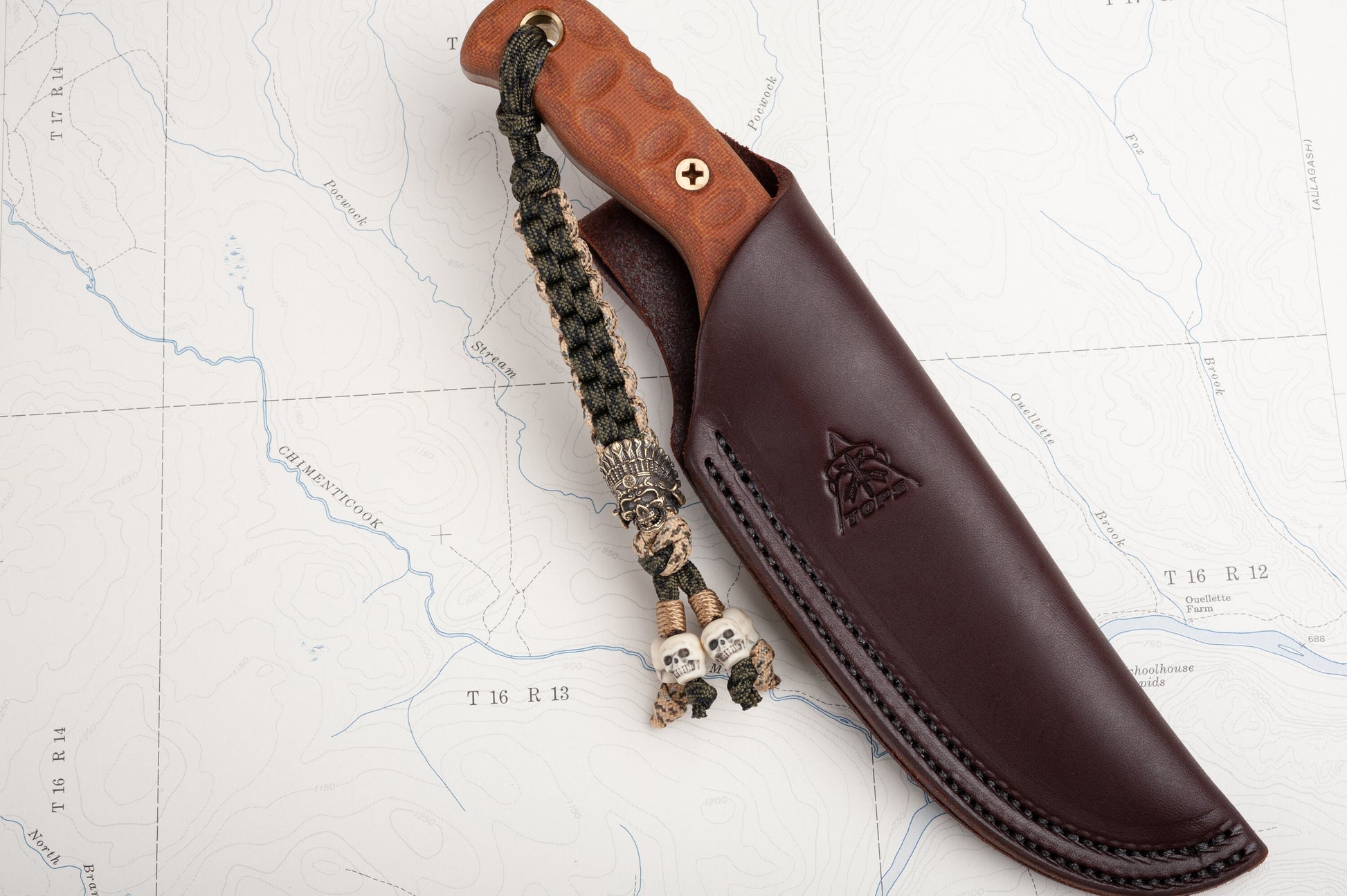 Bone Collector Paracord Knife Lanyard With Brass Indian Chief Bead