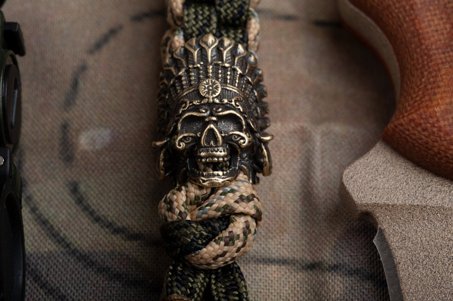 Bone Collector Paracord Knife Lanyard With Brass Indian Chief Bead