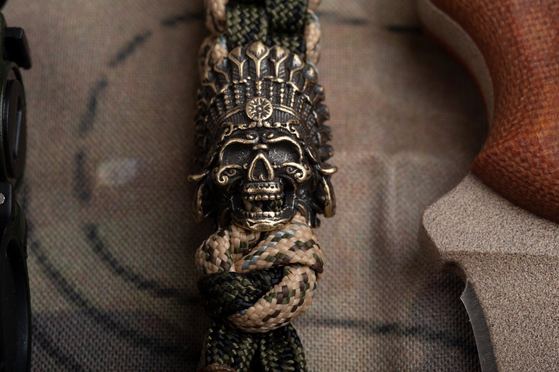 Bone Collector Paracord Knife Lanyard With Brass Indian Chief Bead