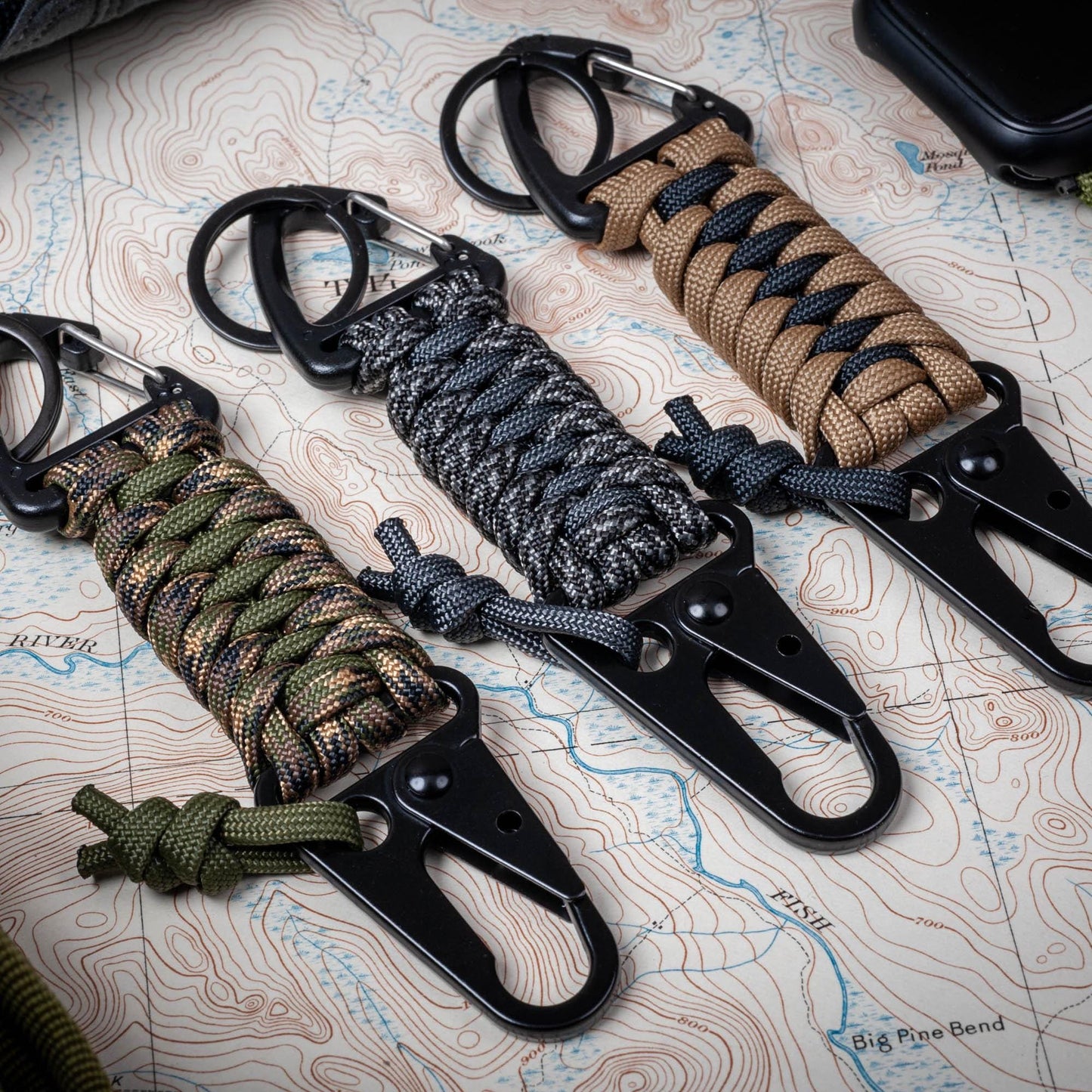 Tactical Paracord HK Hook and Triangle Carabiner EDC Keychain | Choose Your Colors