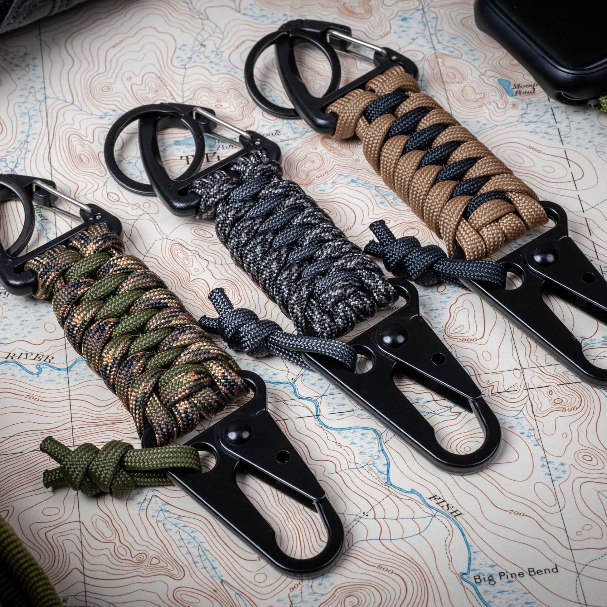 Tactical Paracord HK Hook and Triangle Carabiner EDC Keychain | Choose Your Colors