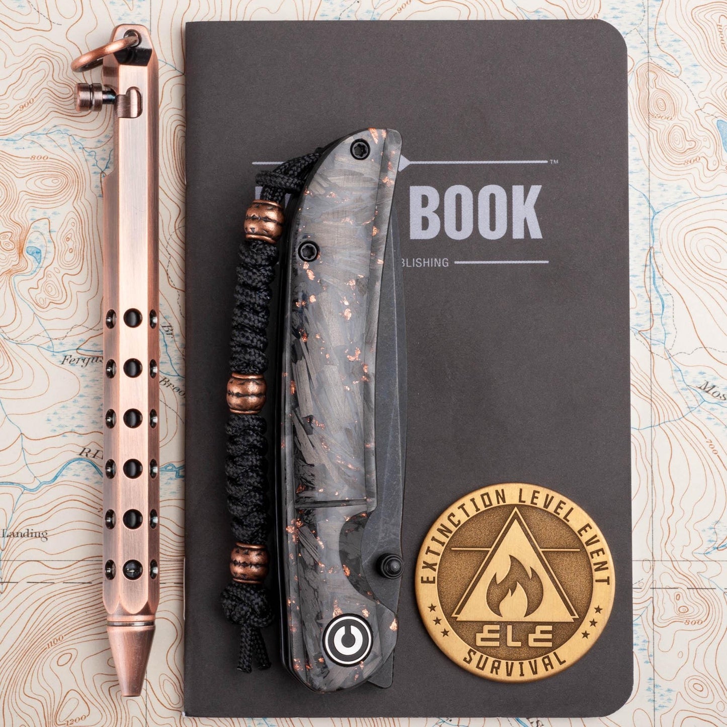 275 Paracord Knife Lanyard With 3 Beads | Choose From 36 Cord Colors and 4 Bead Colors - Brass | Silver | Gold | Bronze
