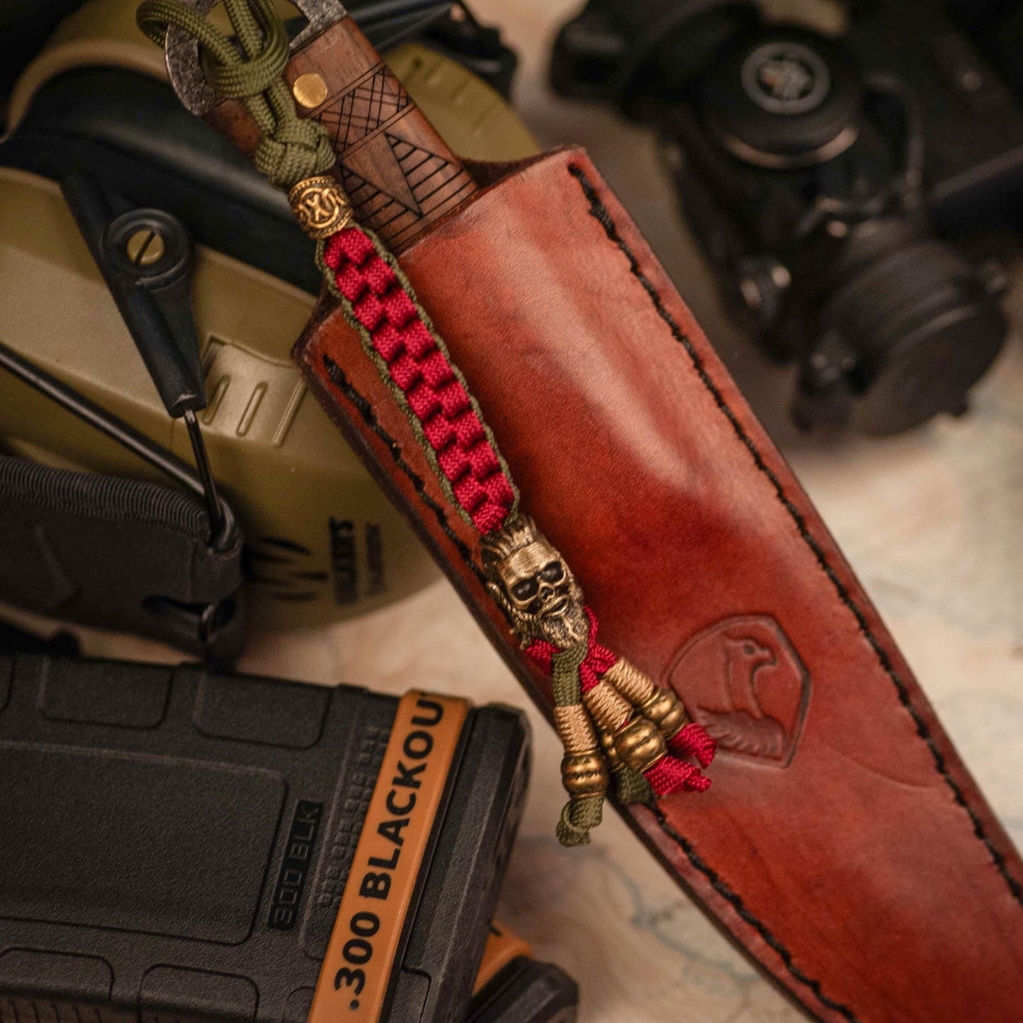 Berserker Viking Paracord Knife Lanyard With Brass Beads