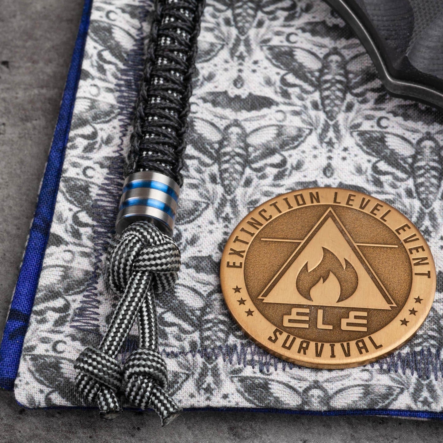 Mindbender Black and Silver Paracord Knife Lanyard With Titanium Bead