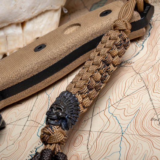 Coyote Hunter Paracord Knife Lanyard With Black Indian Chief Bead