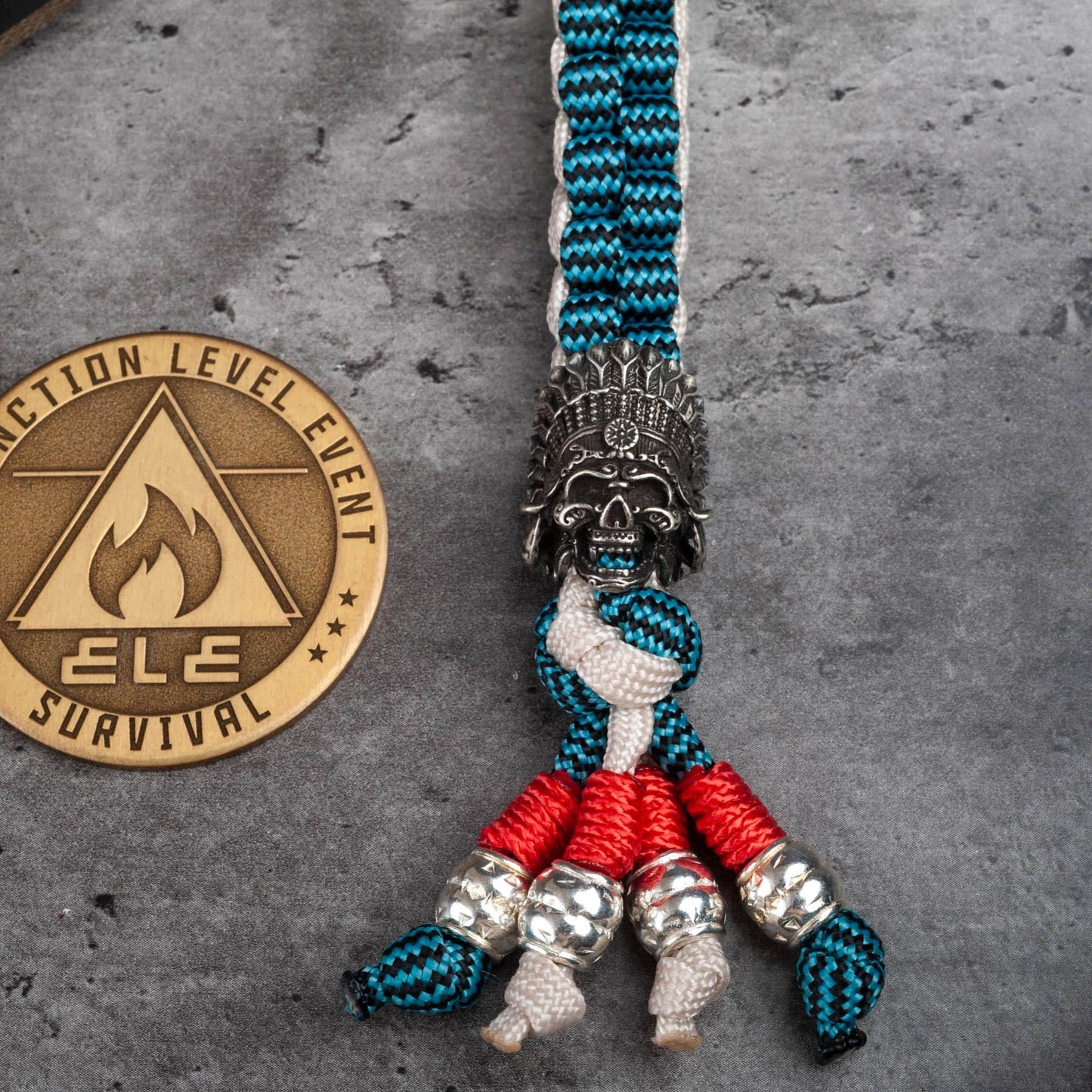 Turquoise and Silver Indian Chief Knife Lanyard