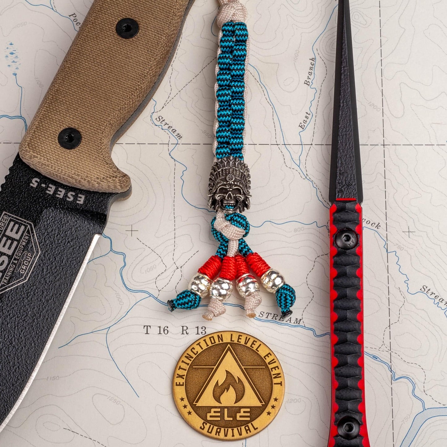 Turquoise and Silver Indian Chief Knife Lanyard