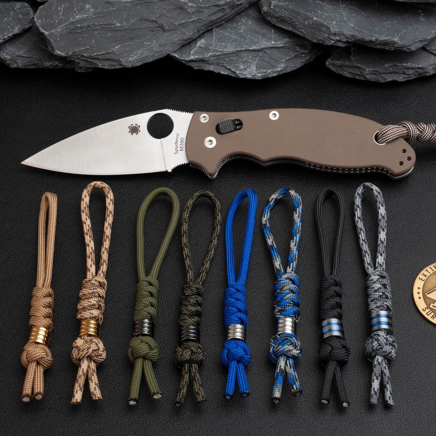 Paracord Knife Lanyard | Choose From 70 Colors and Your Choice of Bead - Black | Silver | Vintage Silver | Gold | Vintage Gold | Titanium