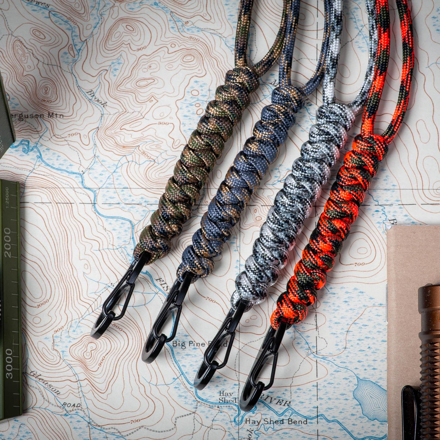 Rounded Paracord ID Lanyard | Camo Collection | Breakaway Clasp | Black or Silver Carabiner | ID Holder Included