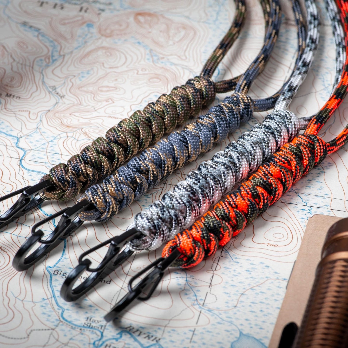 Rounded Paracord ID Lanyard | Camo Collection | Breakaway Clasp | Black or Silver Carabiner | ID Holder Included