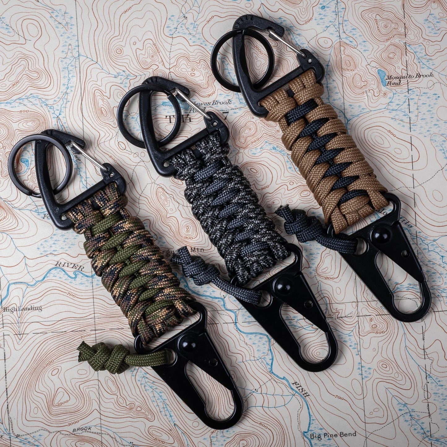 Tactical Paracord HK Hook and Triangle Carabiner EDC Keychain | Choose Your Colors