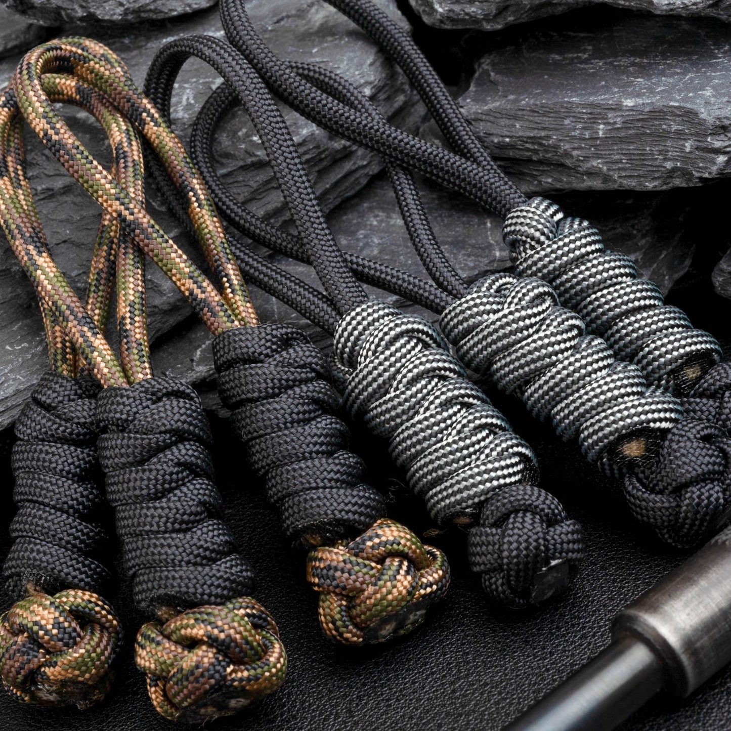 Two Color Rounded Paracord Zipper Pulls (3-Pack) | Choose From 70 Colors