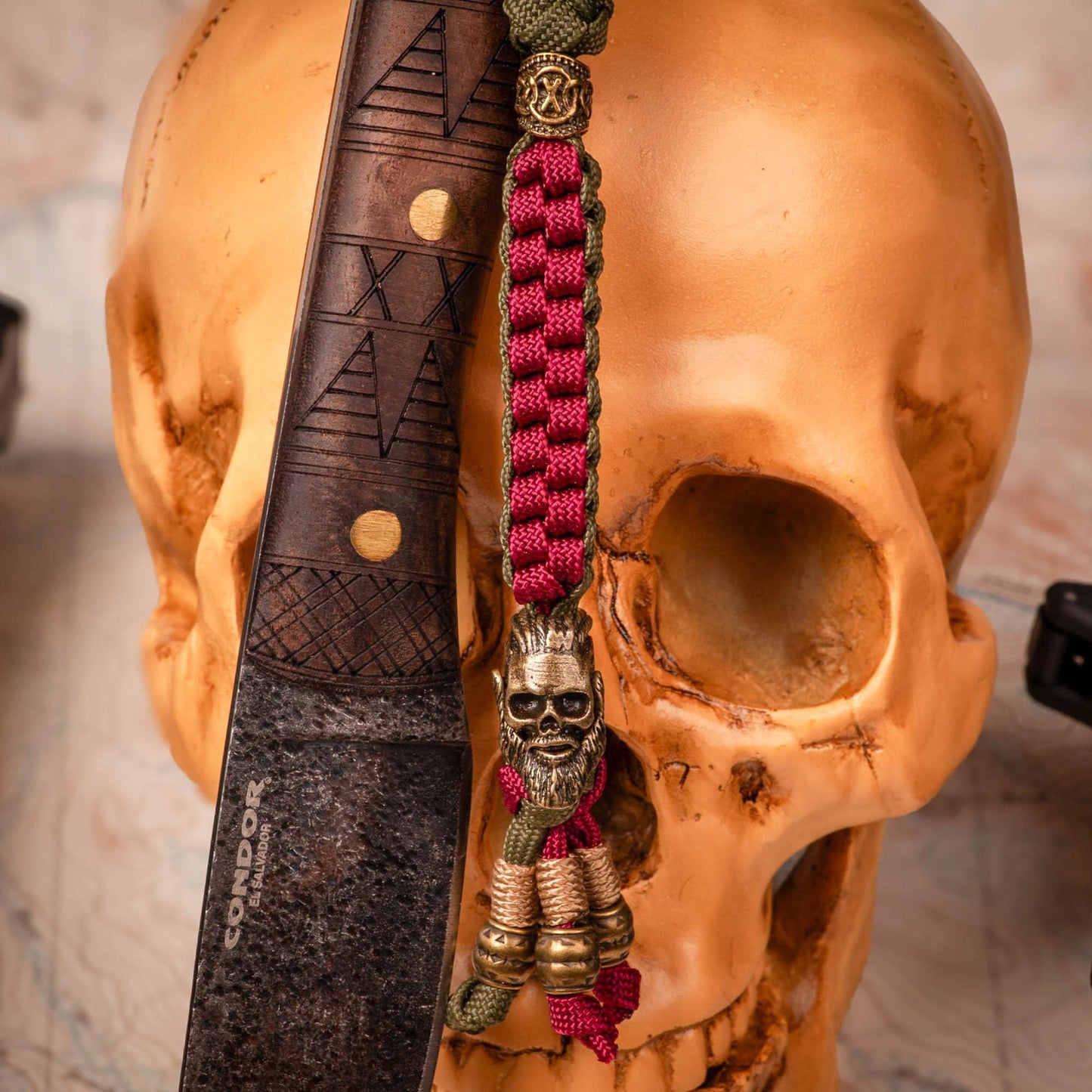 Berserker Viking Paracord Knife Lanyard With Brass Beads