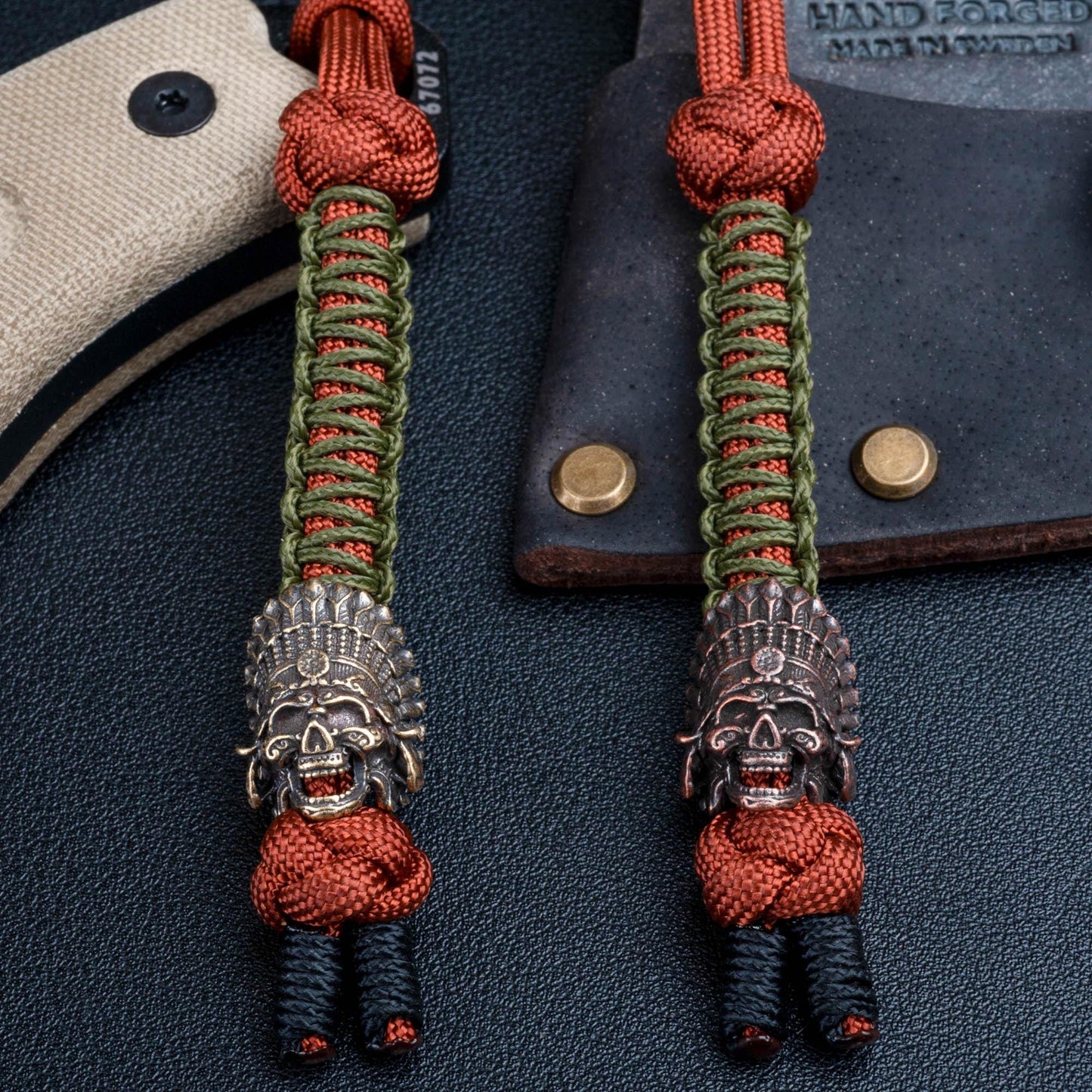 Brass or Bronze Indian Chief Paracord Knife Lanyard