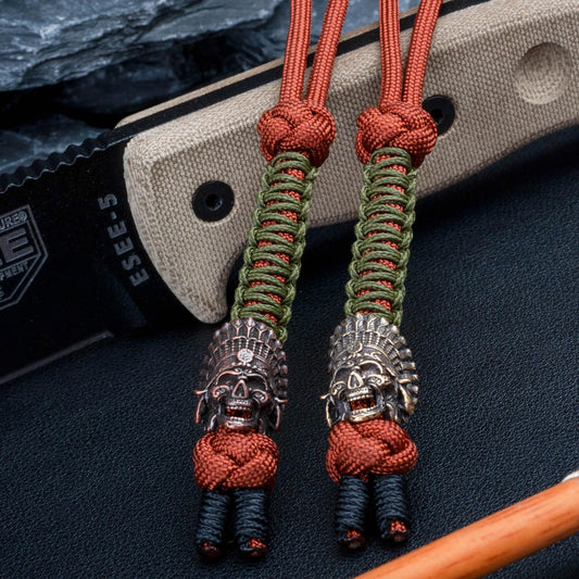 Brass or Bronze Indian Chief Paracord Knife Lanyard