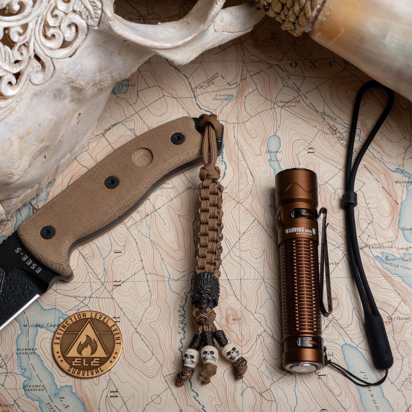 Coyote Hunter Paracord Knife Lanyard With Black Indian Chief Bead
