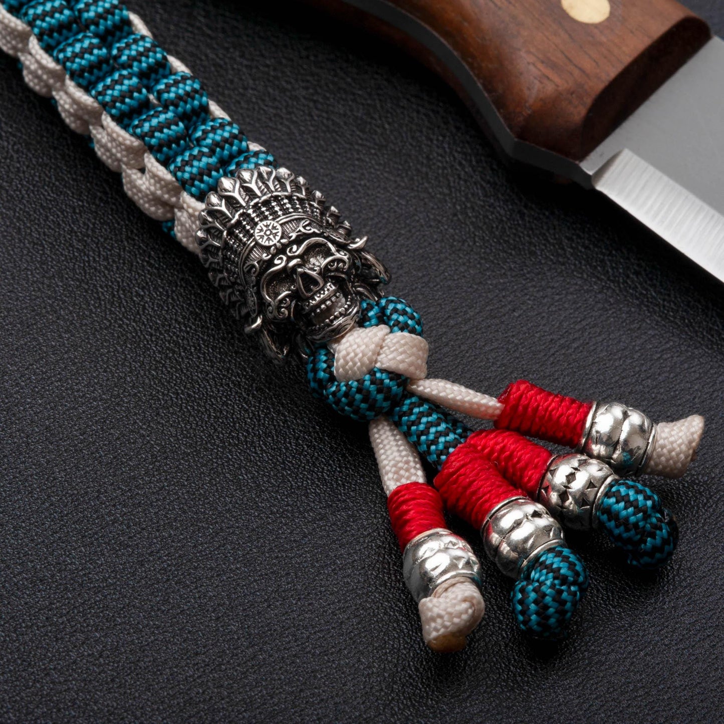 Turquoise and Silver Indian Chief Knife Lanyard
