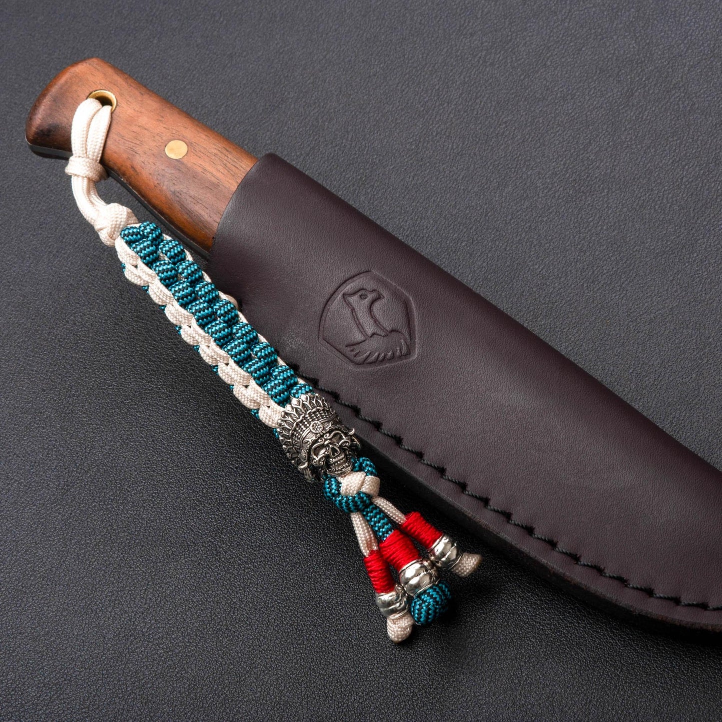 Turquoise and Silver Indian Chief Knife Lanyard