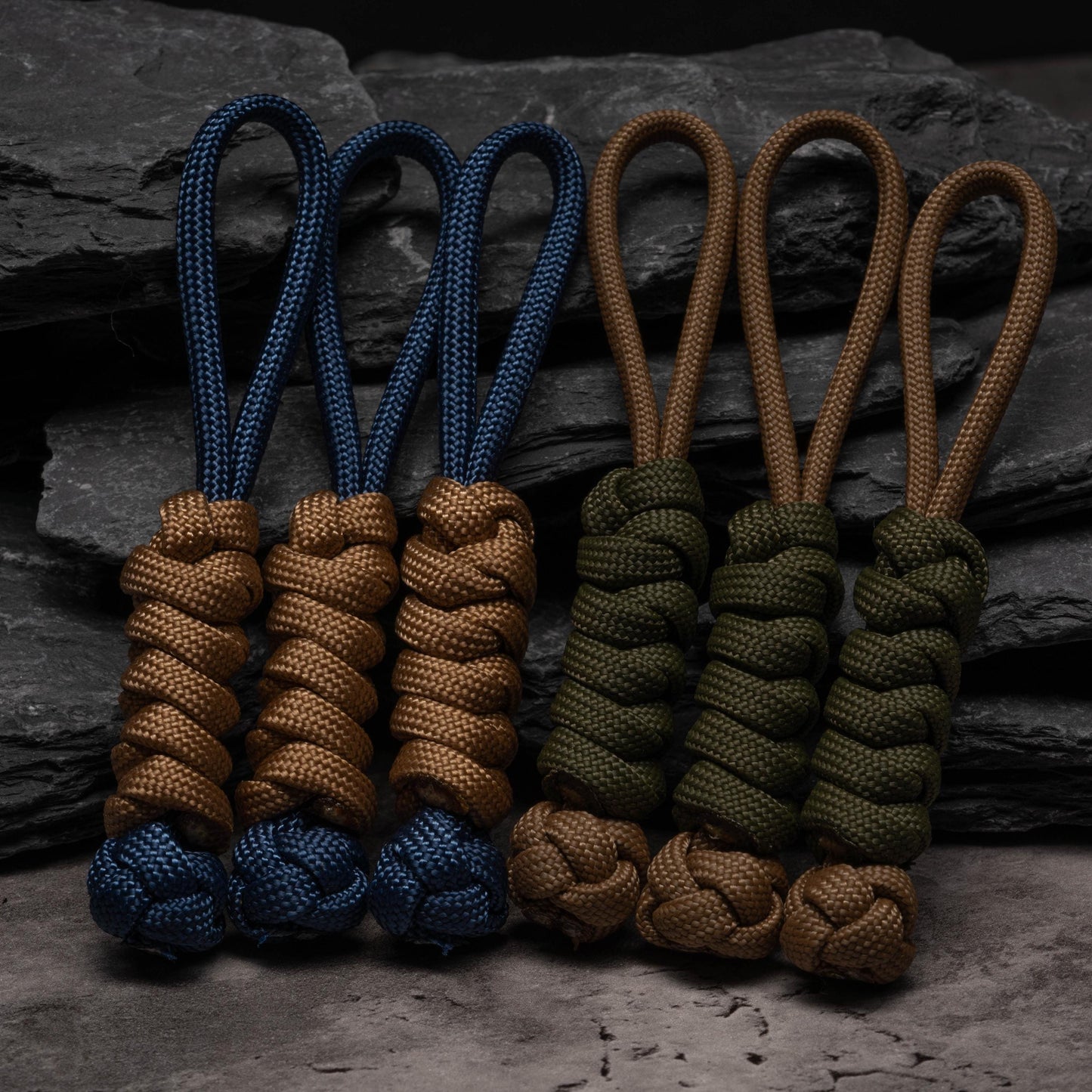 Two Color Rounded Paracord Zipper Pulls (3-Pack) | Choose From 70 Colors