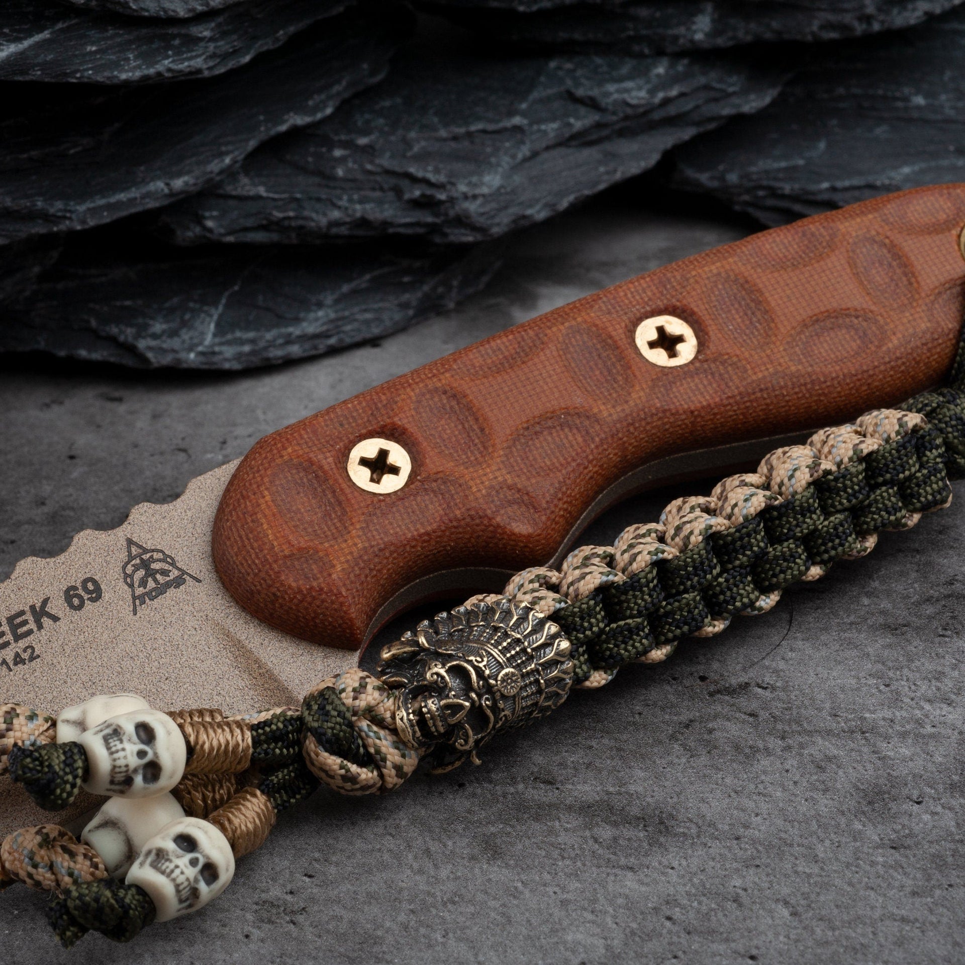 Bone Collector Paracord Knife Lanyard With Brass Indian Chief Bead