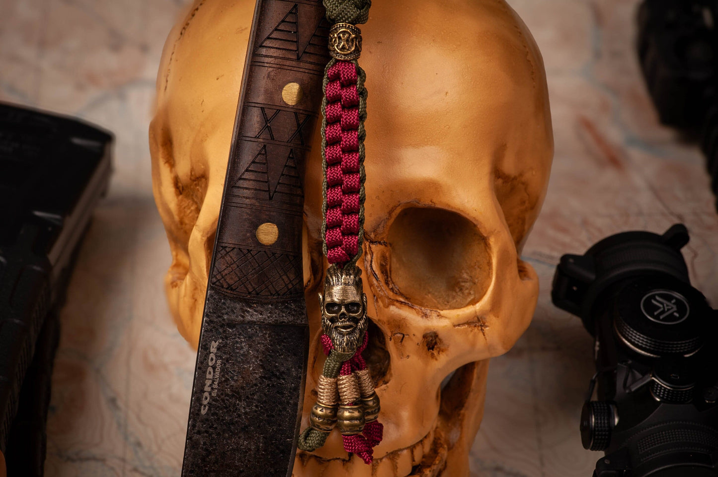 Berserker Viking Paracord Knife Lanyard With Brass Beads