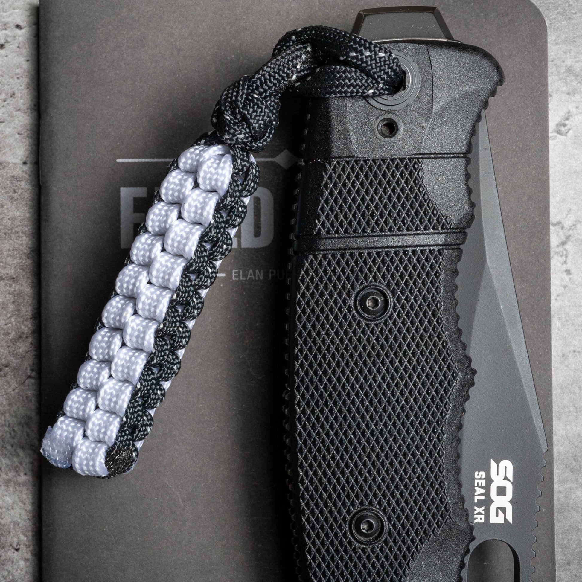 Glow In The Dark and Reflective Black Square Knot 550 Paracord Knife Lanyard