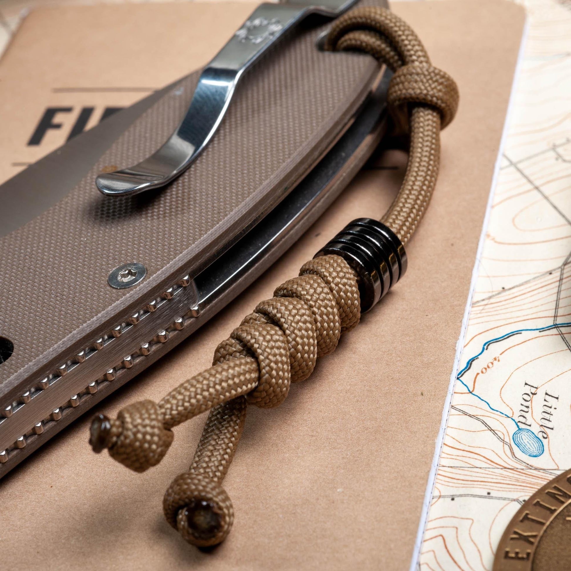 Paracord Knife Lanyard With Your Choice of Bead Black Silver