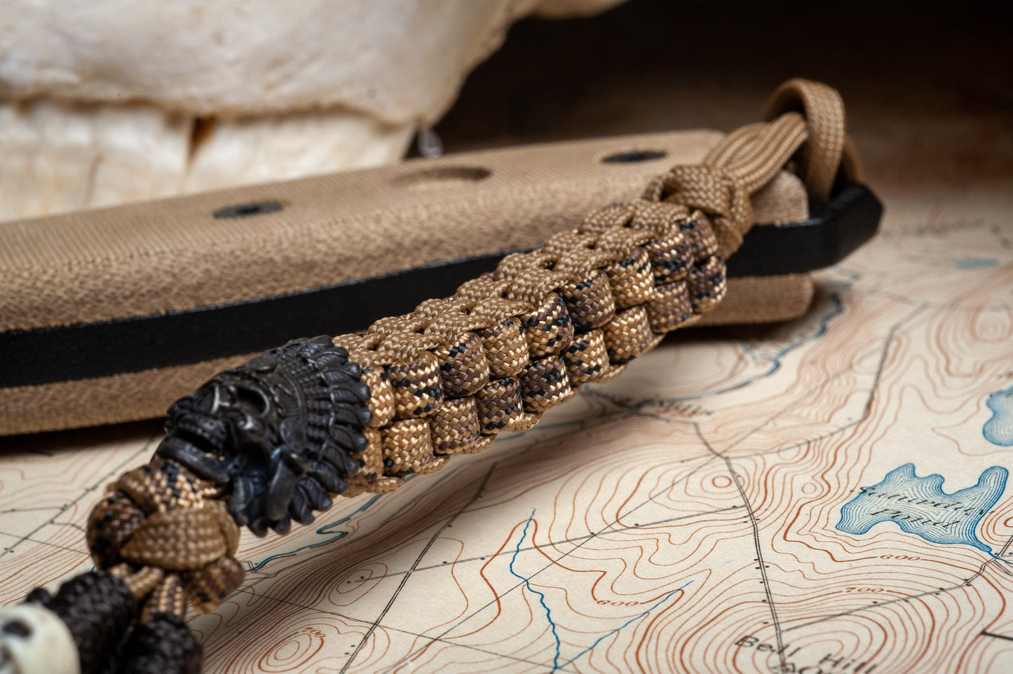 Coyote Hunter Paracord Knife Lanyard With Black Indian Chief Bead