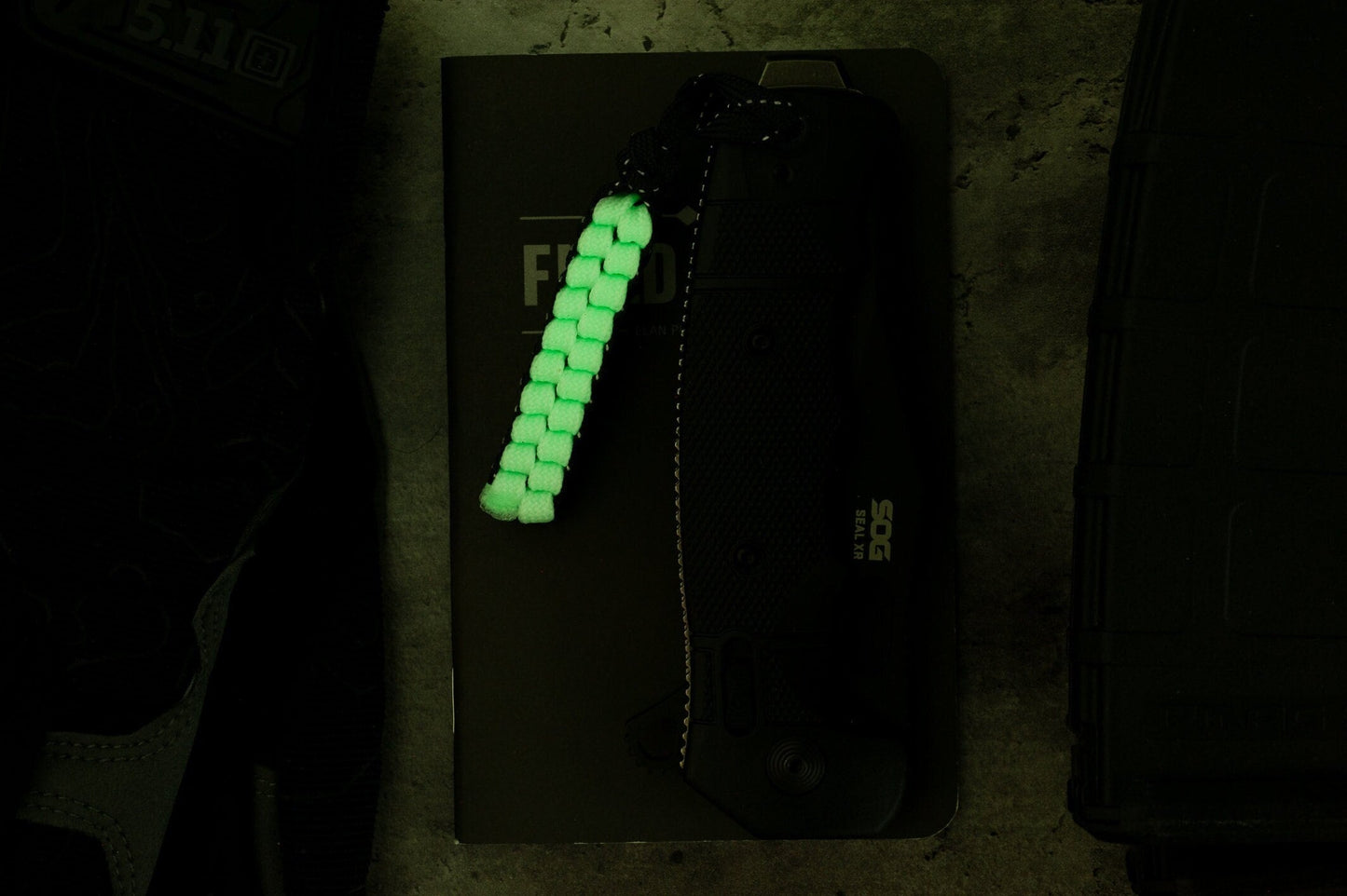 Glow In The Dark and Reflective Black Square Knot 550 Paracord Knife Lanyard