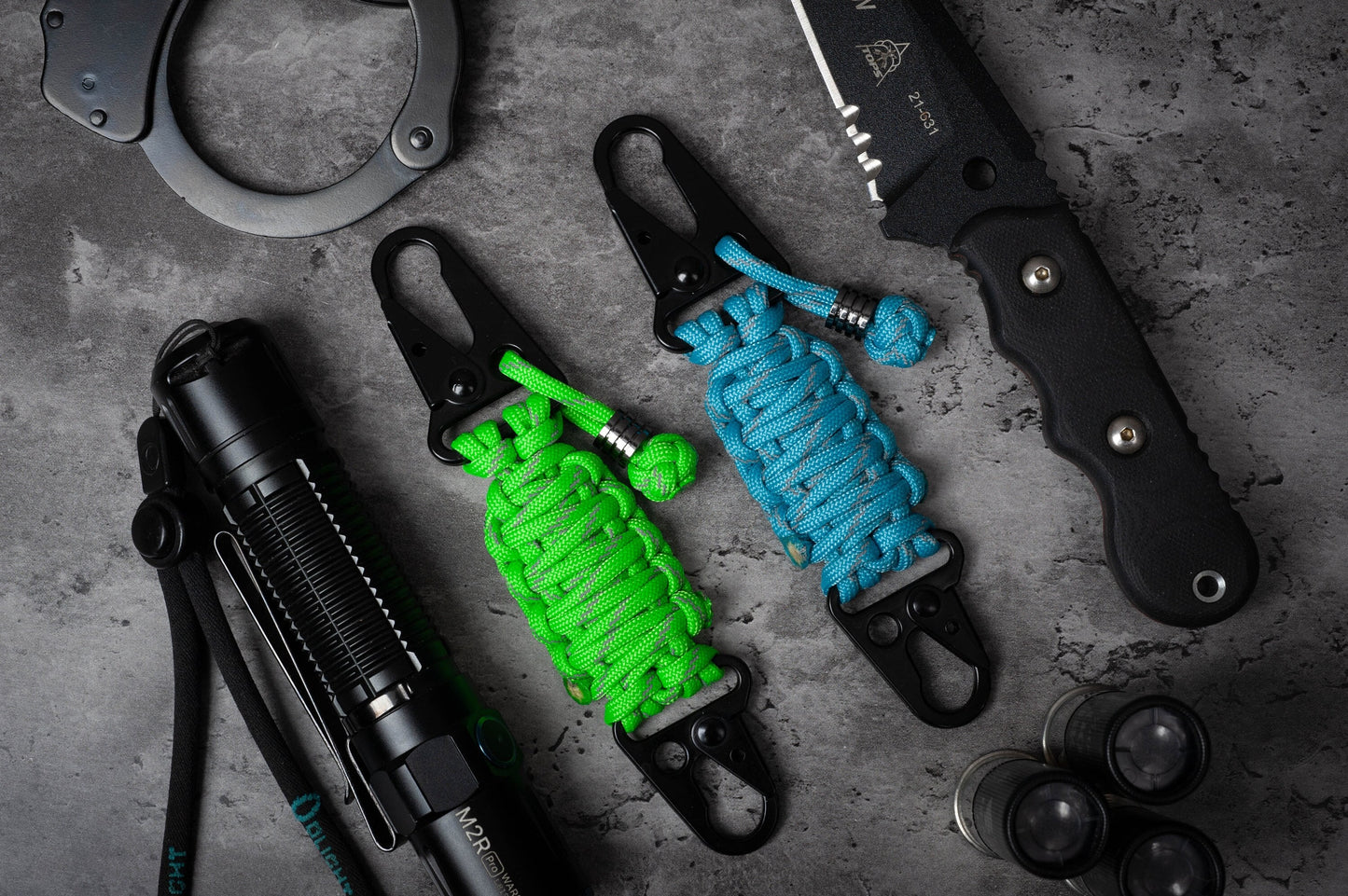 Reflective King Cobra Dual HK Hook EDC Tactical Paracord Keychain | Choose Your Color