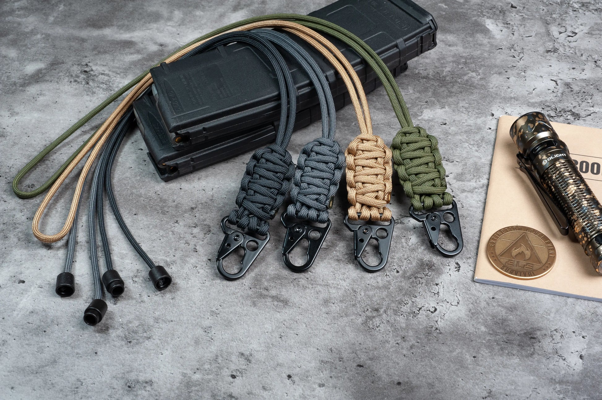 Extinction Level Event HK Hook and Triangle Carabiner EDC Tactical Paracord Keychain | Choose Your Colors