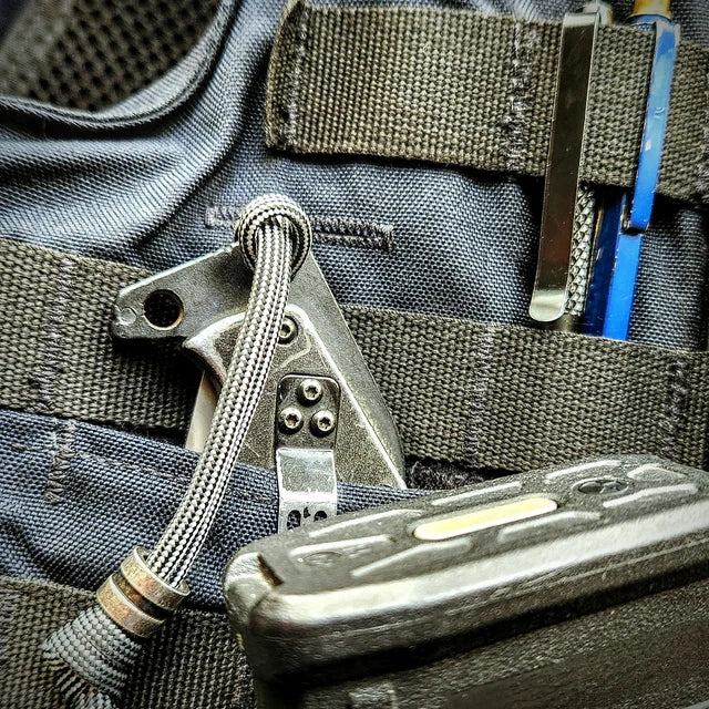 ELE Survival gray EDC pocket carry with knife clipped into bag webbing